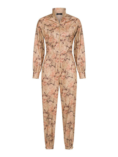 Floral Patterned Faux Leather Jumpsuit