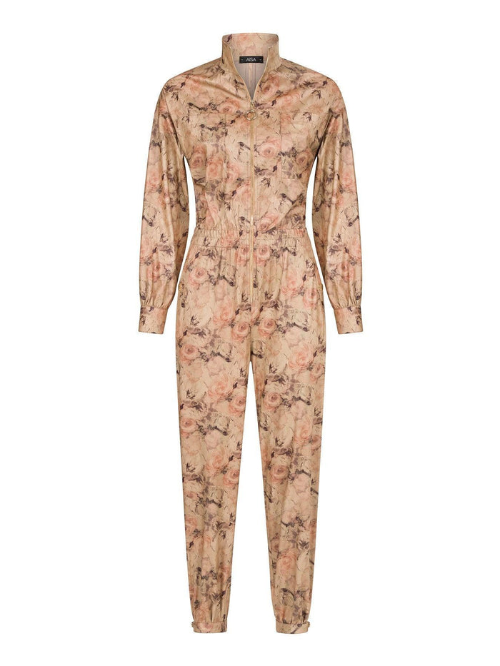 Floral Patterned Faux Leather Jumpsuit