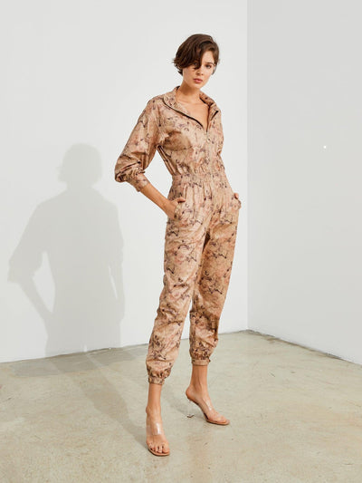Floral Patterned Faux Leather Jumpsuit