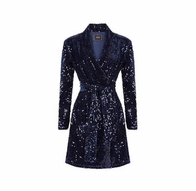 Sequined Jacket Dress Navy Blue