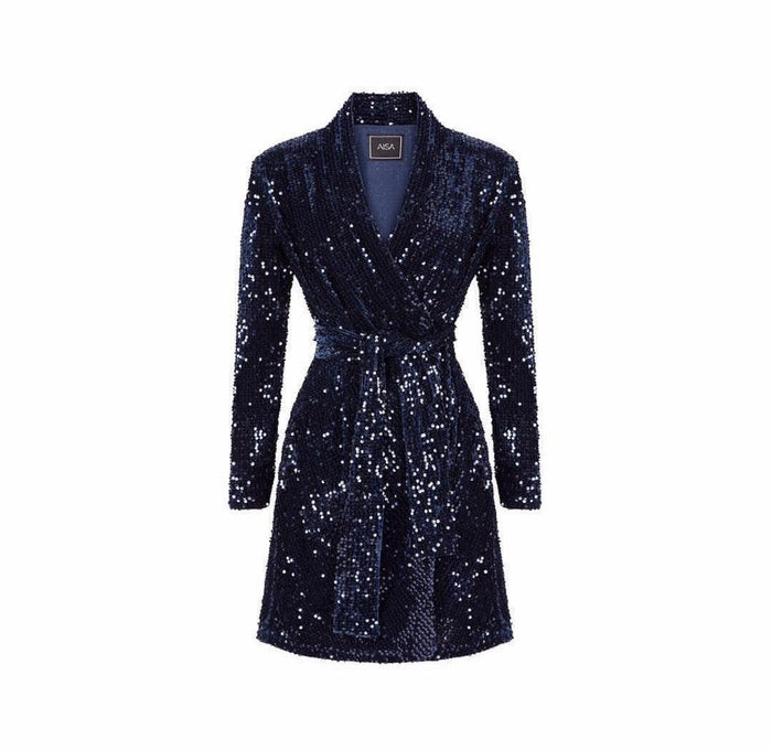 Sequined Jacket Dress Navy Blue