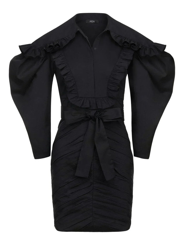 Pleated Detail Wide Neck Dress