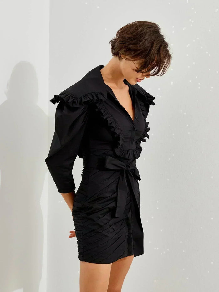 Pleated Detail Wide Neck Dress