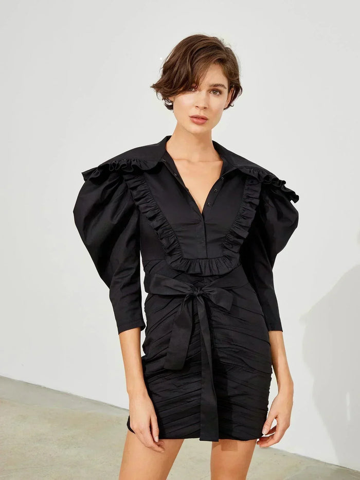 Pleated Detail Wide Neck Dress