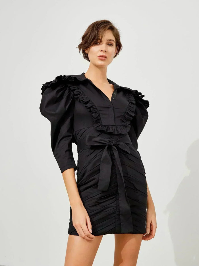 Pleated Detail Wide Neck Dress