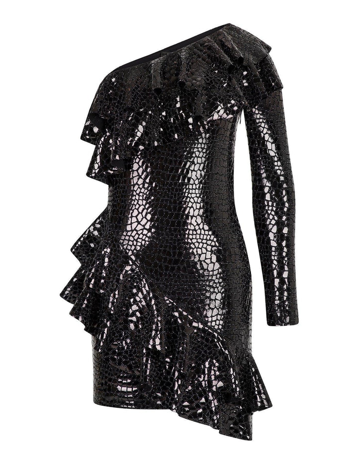 One Shoulder Asymmetric Flounce Dress